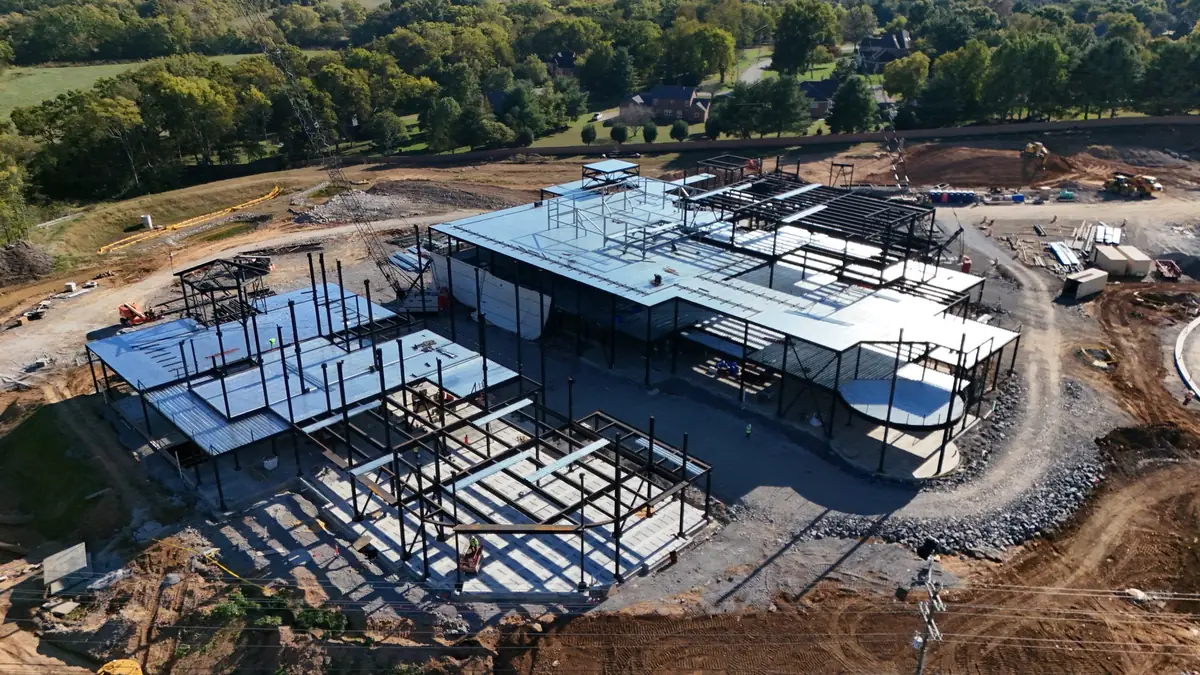 Commercial new-construction roofing on a steel-frame building in Middle Tennessee by Blue Raider Roofing.
