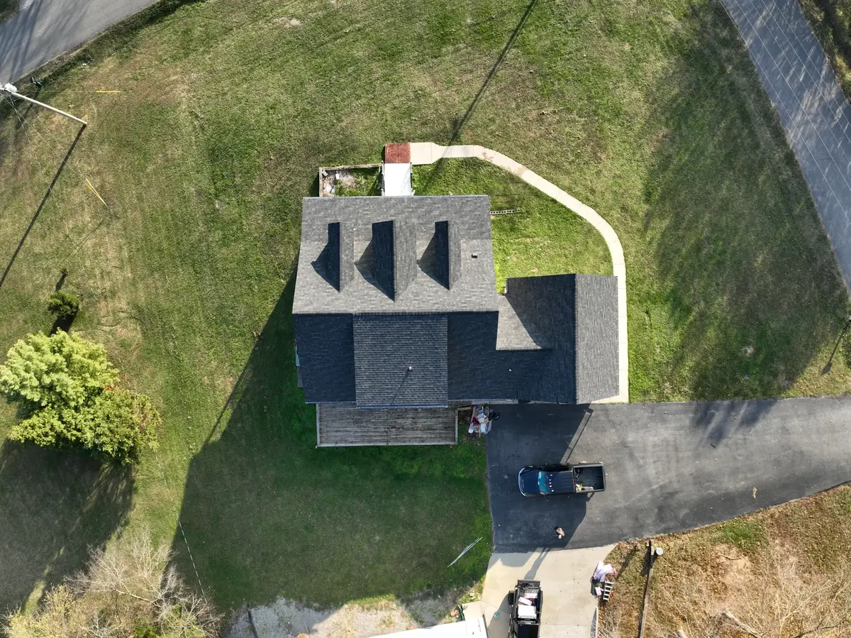 Aerial drone roof-inspection photo over Bedford County, Tennessee by Blue Raider Roofing & Contracting