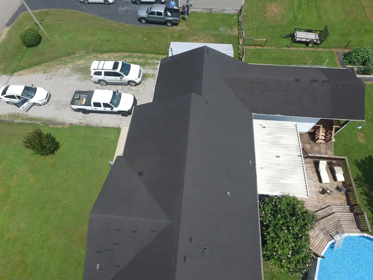 Aerial drone roof-inspection photo over Chapel Hill, Tennessee by Blue Raider Roofing & Contracting