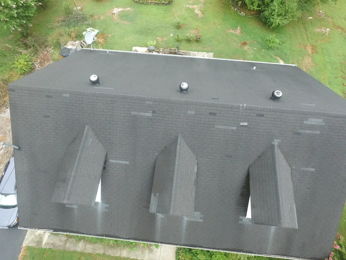 Aerial drone roof-inspection photo over Chapel Hill, Tennessee by Blue Raider Roofing & Contracting