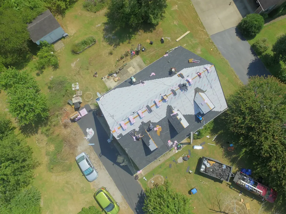 Aerial drone roof-inspection photo over Chapel Hill, Tennessee by Blue Raider Roofing & Contracting