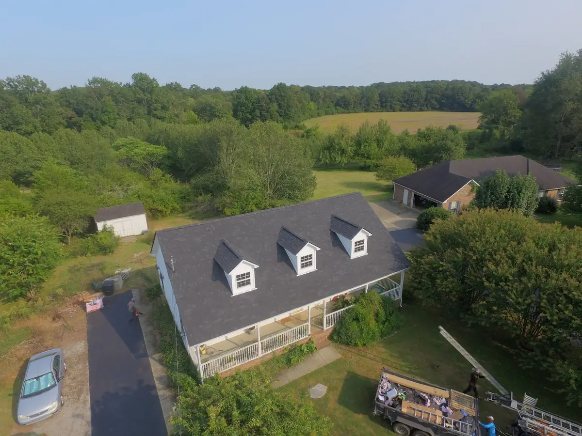 Aerial drone roof-inspection photo over Chapel Hill, Tennessee by Blue Raider Roofing & Contracting