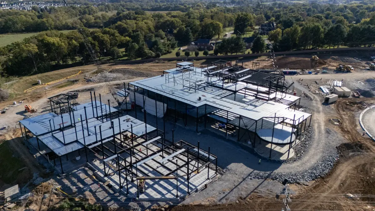 Aerial drone roof-inspection photo over Franklin, Tennessee by Blue Raider Roofing & Contracting
