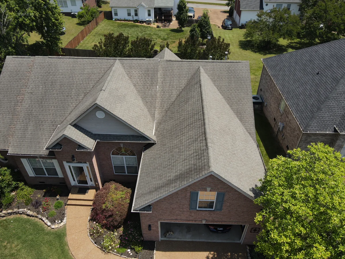 Aerial drone roof-inspection photo over Hendersonville, Tennessee by Blue Raider Roofing & Contracting
