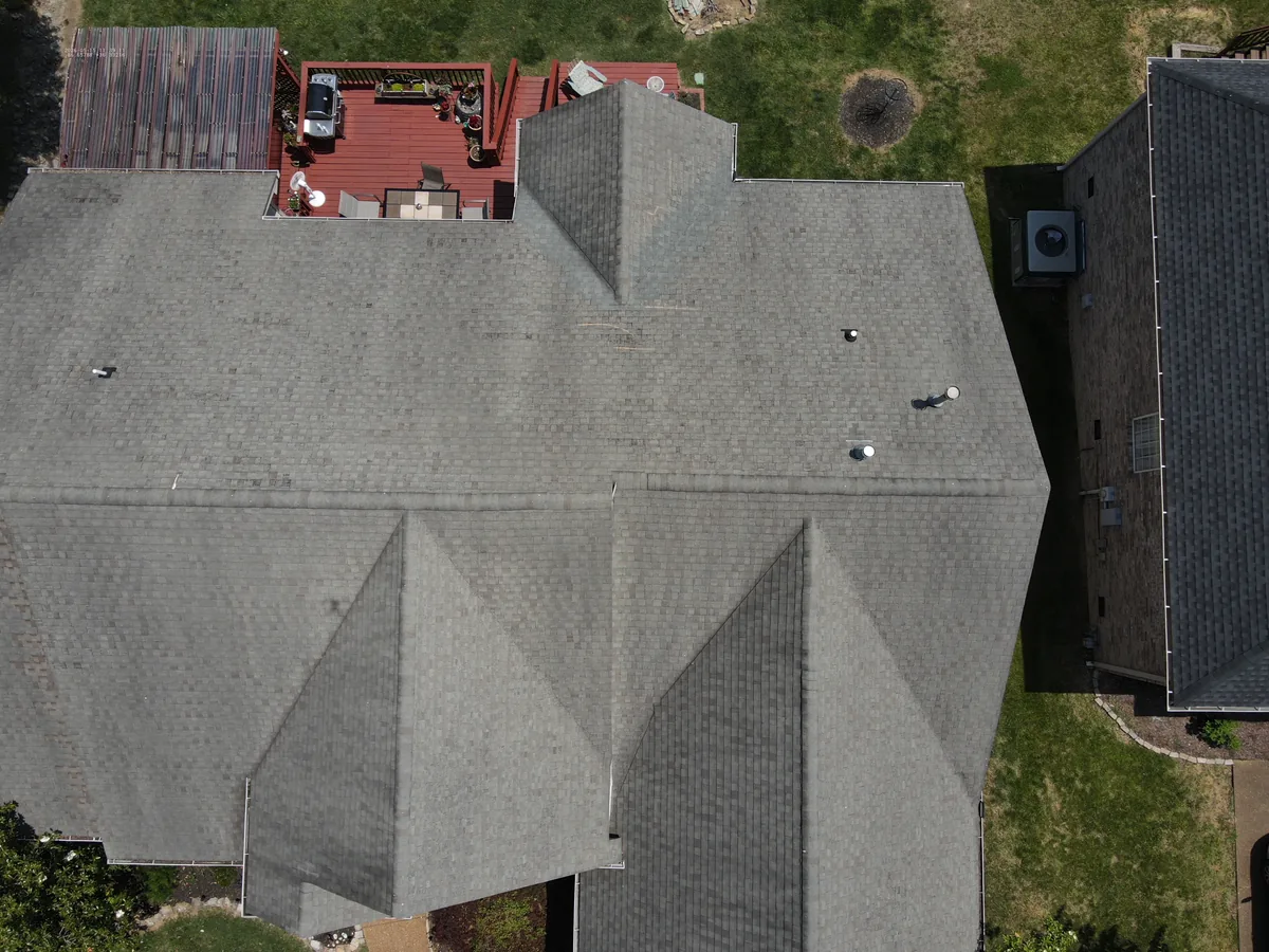 Aerial drone roof-inspection photo over Hendersonville, Tennessee by Blue Raider Roofing & Contracting