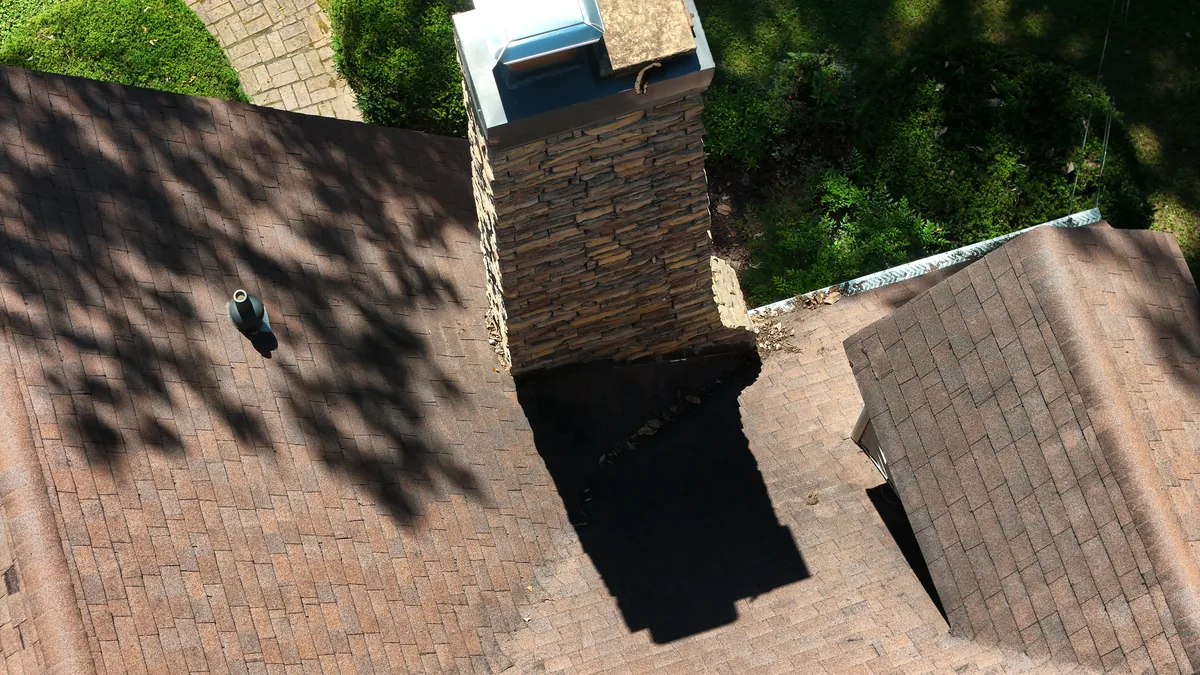 Aerial drone roof-inspection photo over McMinnville, Tennessee by Blue Raider Roofing & Contracting