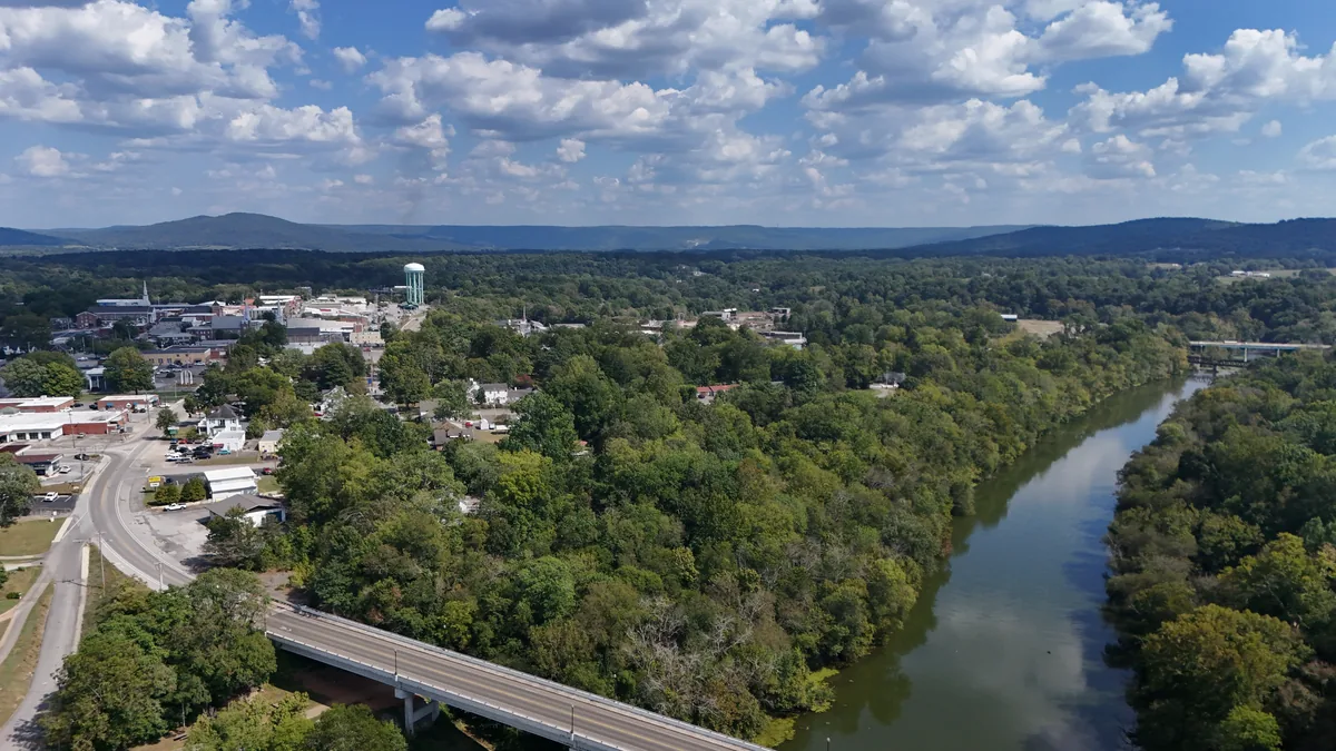 Aerial drone roof-inspection photo over McMinnville, Tennessee by Blue Raider Roofing & Contracting