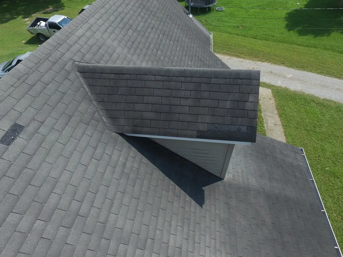 Aerial drone roof-inspection photo over Midland, Tennessee by Blue Raider Roofing & Contracting