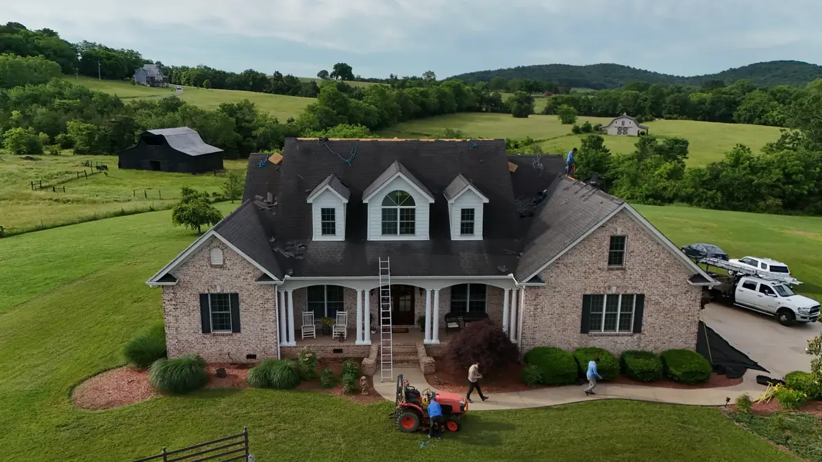 Aerial drone roof-inspection photo over Milton, Tennessee by Blue Raider Roofing & Contracting
