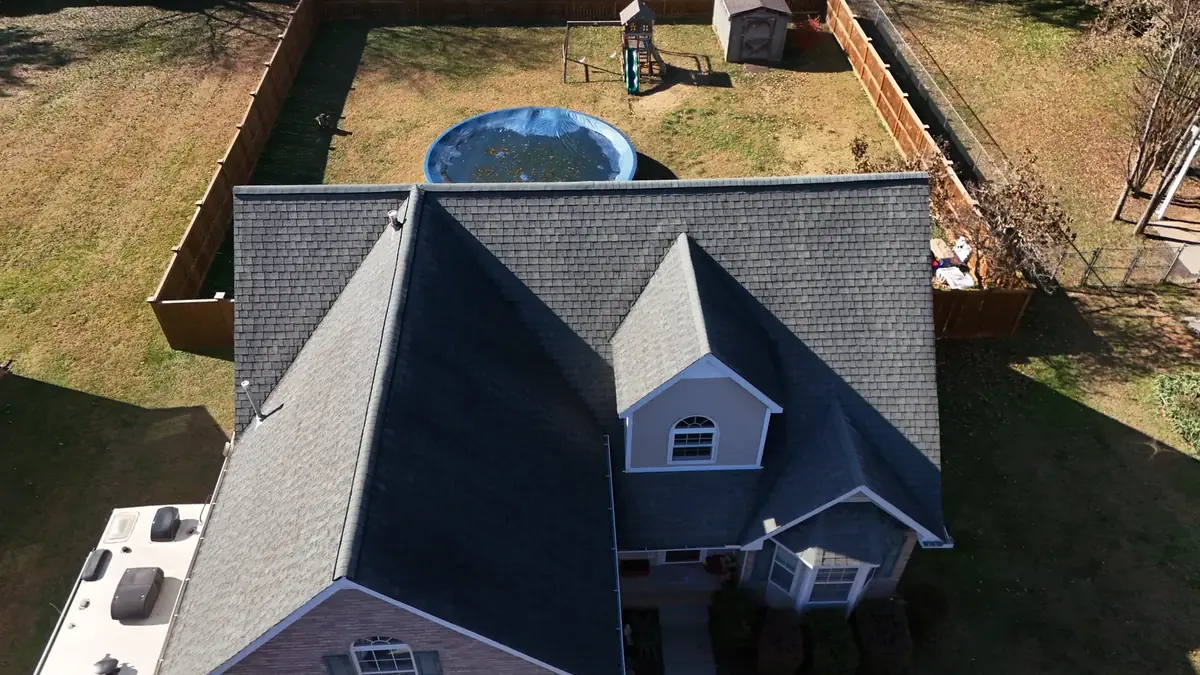 Aerial drone roof-inspection photo over Murfreesboro, Tennessee by Blue Raider Roofing & Contracting