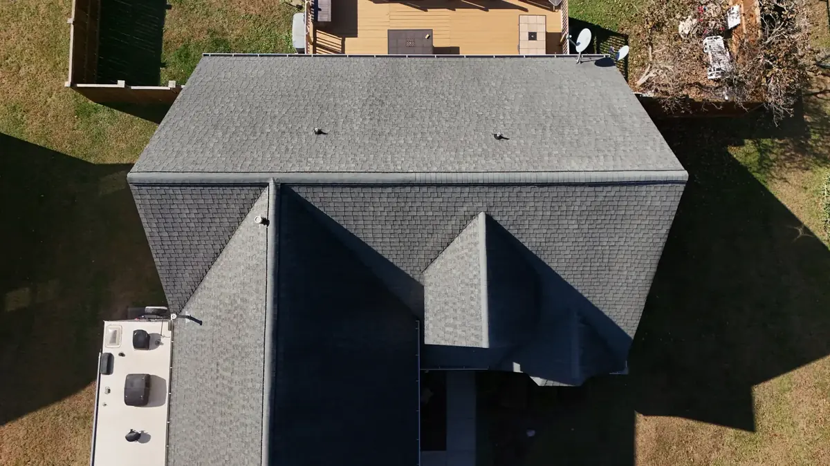 Aerial drone roof-inspection photo over Murfreesboro, Tennessee by Blue Raider Roofing & Contracting