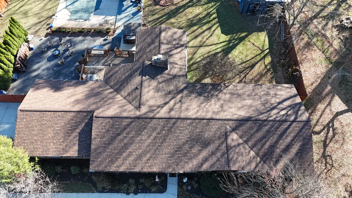 Aerial drone roof-inspection photo over Murfreesboro, Tennessee by Blue Raider Roofing & Contracting