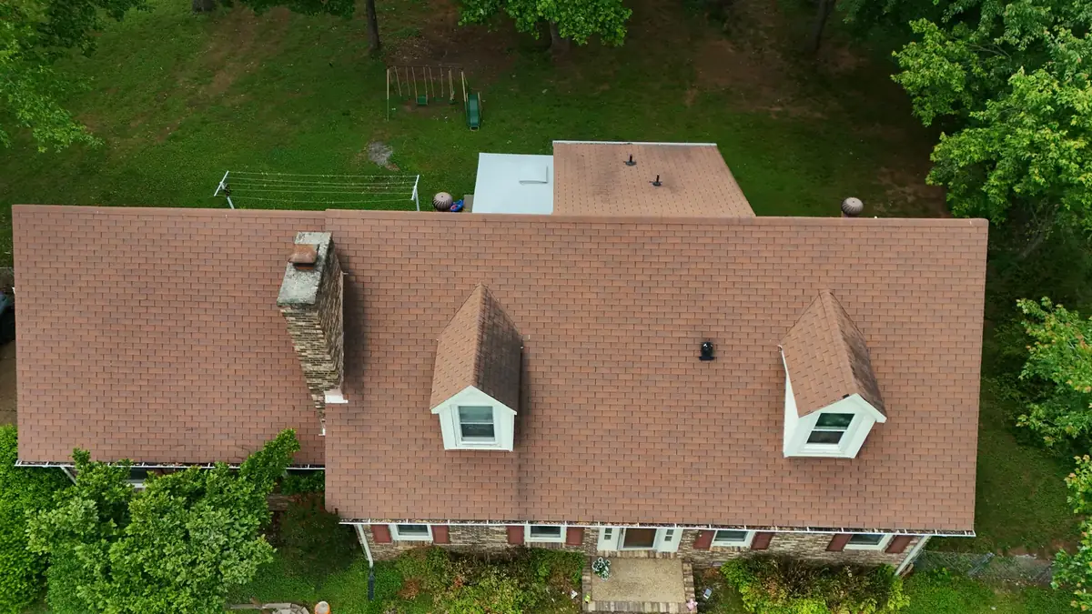 Aerial drone roof-inspection photo over Murfreesboro, Tennessee by Blue Raider Roofing & Contracting