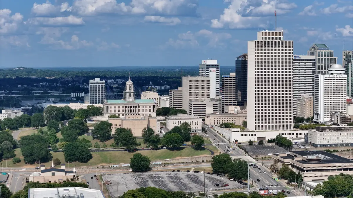Aerial drone roof-inspection photo over Nashville, Tennessee by Blue Raider Roofing & Contracting