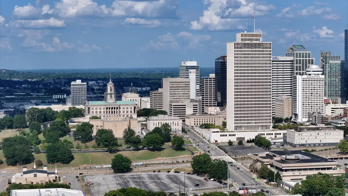 Aerial drone roof-inspection photo over Nashville, Tennessee by Blue Raider Roofing & Contracting