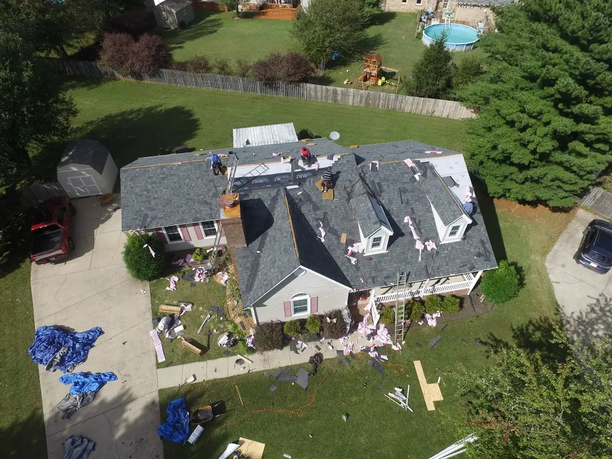 Aerial drone roof-inspection photo over Rutherford County, Tennessee by Blue Raider Roofing & Contracting