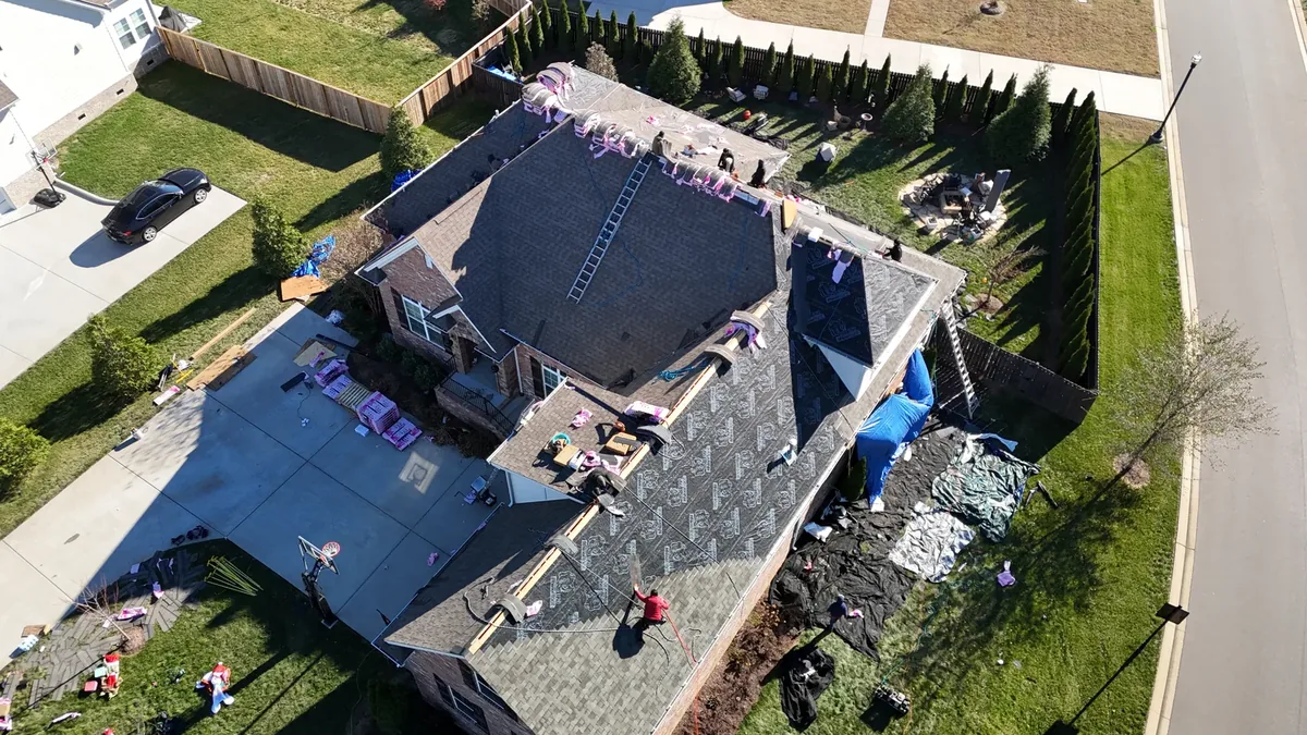 Aerial drone roof-inspection photo over Rutherford County, Tennessee by Blue Raider Roofing & Contracting