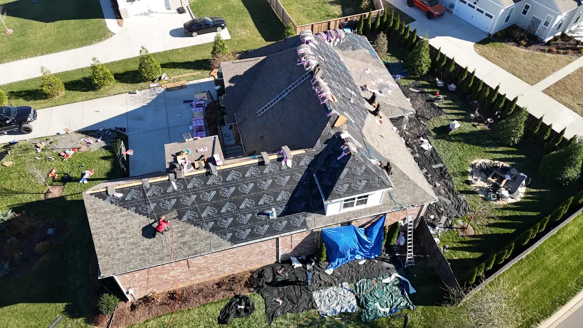 Aerial drone roof-inspection photo over Rutherford County, Tennessee by Blue Raider Roofing & Contracting