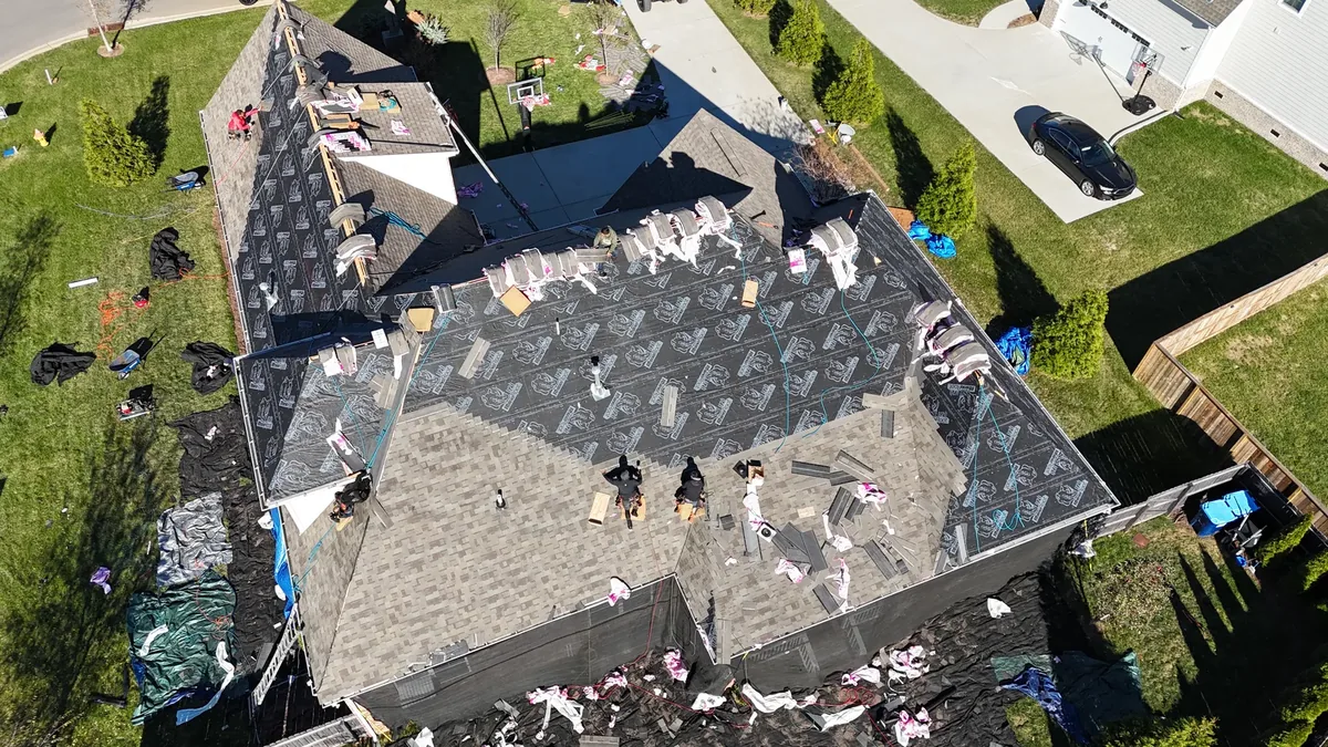 Aerial drone roof-inspection photo over Rutherford County, Tennessee by Blue Raider Roofing & Contracting