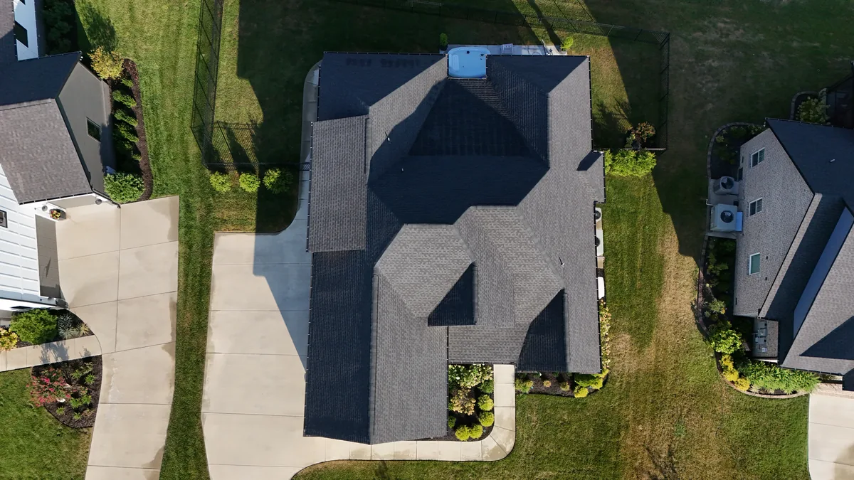 Aerial drone roof-inspection photo over Rutherford County, Tennessee by Blue Raider Roofing & Contracting