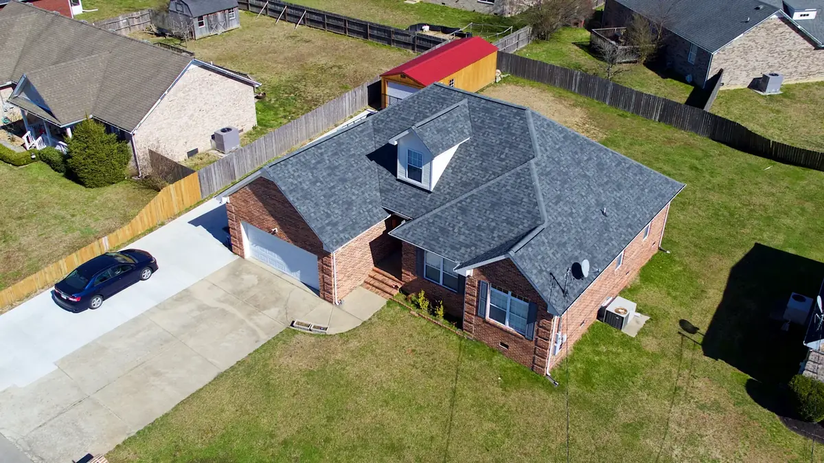 Aerial drone roof-inspection photo over Shelbyville, Tennessee by Blue Raider Roofing & Contracting