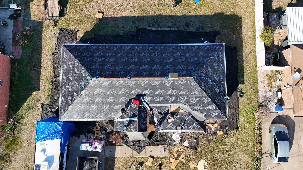 Aerial drone roof inspection in Smyrna, TN by Blue Raider Roofing