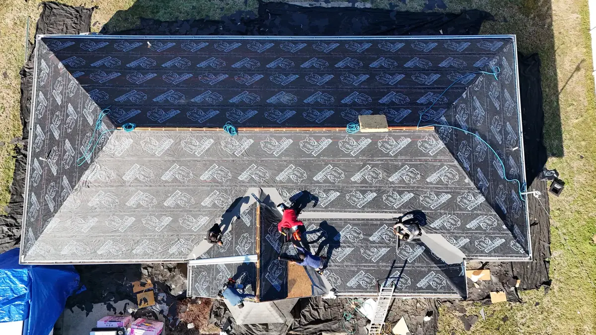 Aerial drone roof-inspection photo over Smyrna, Tennessee by Blue Raider Roofing & Contracting
