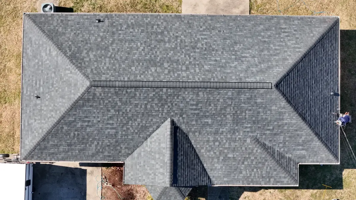 Aerial drone roof-inspection photo over Smyrna, Tennessee by Blue Raider Roofing & Contracting