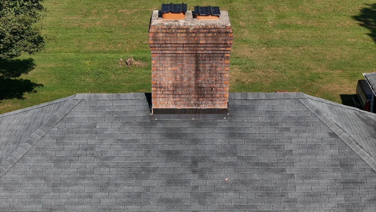 Aerial drone roof-inspection photo over Summitville, Tennessee by Blue Raider Roofing & Contracting