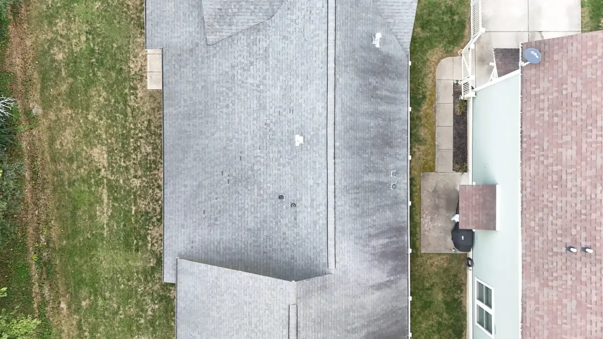 Aerial drone roof-inspection photo over Thompson's Station, Tennessee by Blue Raider Roofing & Contracting