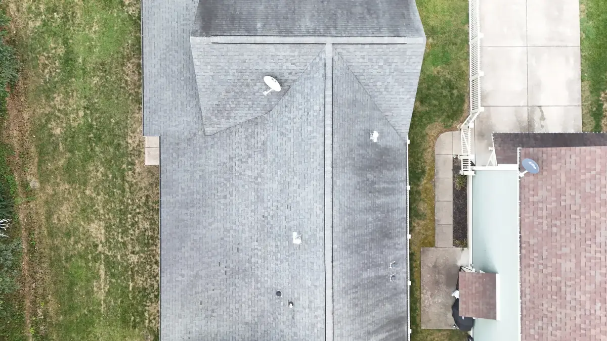 Aerial drone roof-inspection photo over Thompson's Station, Tennessee by Blue Raider Roofing & Contracting