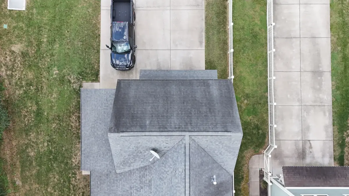 Aerial drone roof-inspection photo over Thompson's Station, Tennessee by Blue Raider Roofing & Contracting