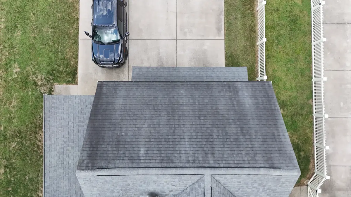 Aerial drone roof-inspection photo over Thompson's Station, Tennessee by Blue Raider Roofing & Contracting