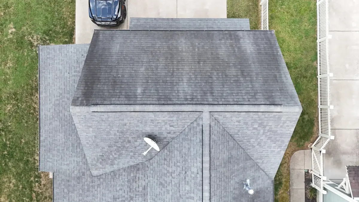 Aerial drone roof-inspection photo over Thompson's Station, Tennessee by Blue Raider Roofing & Contracting
