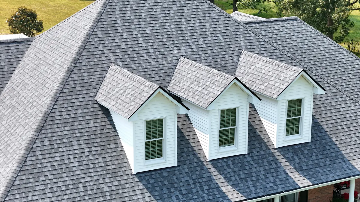 Aerial drone photo of a roofing project in Manchester, Tennessee by Blue Raider Roofing & Contracting