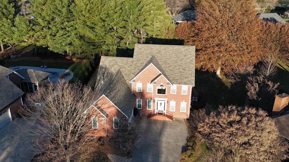 Aerial drone photo of a roofing project in Murfreesboro, Tennessee by Blue Raider Roofing & Contracting