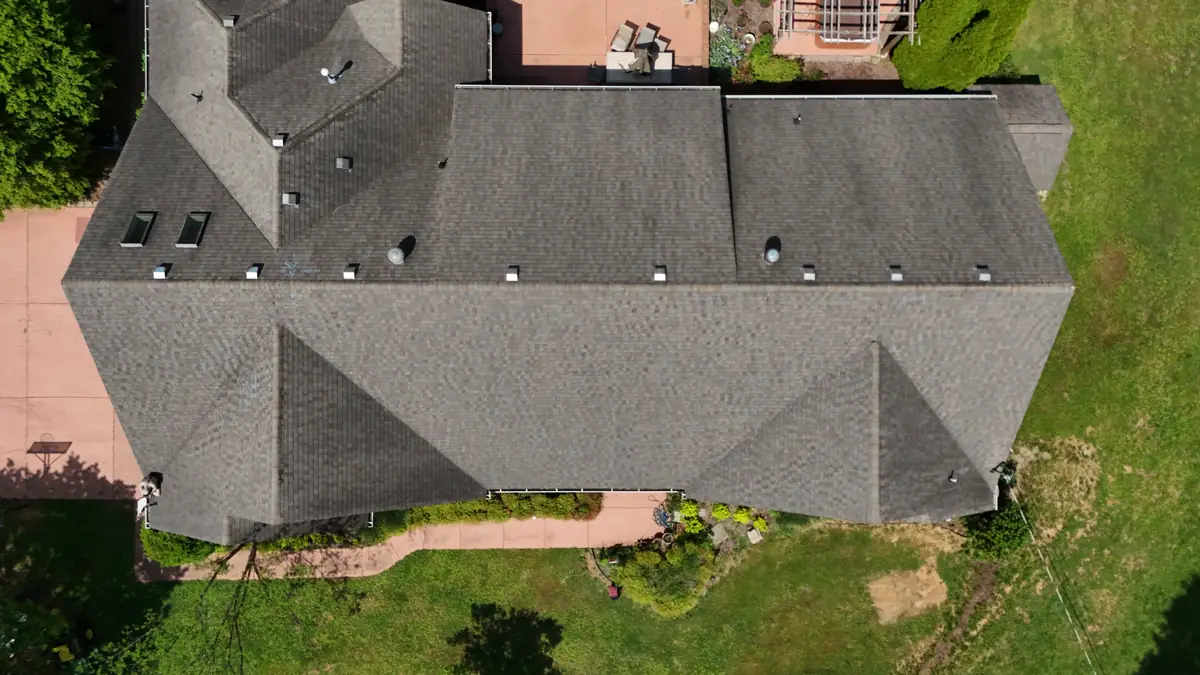 Aerial drone photo of a roof in Murfreesboro, Tennessee by Blue Raider Roofing & Contracting