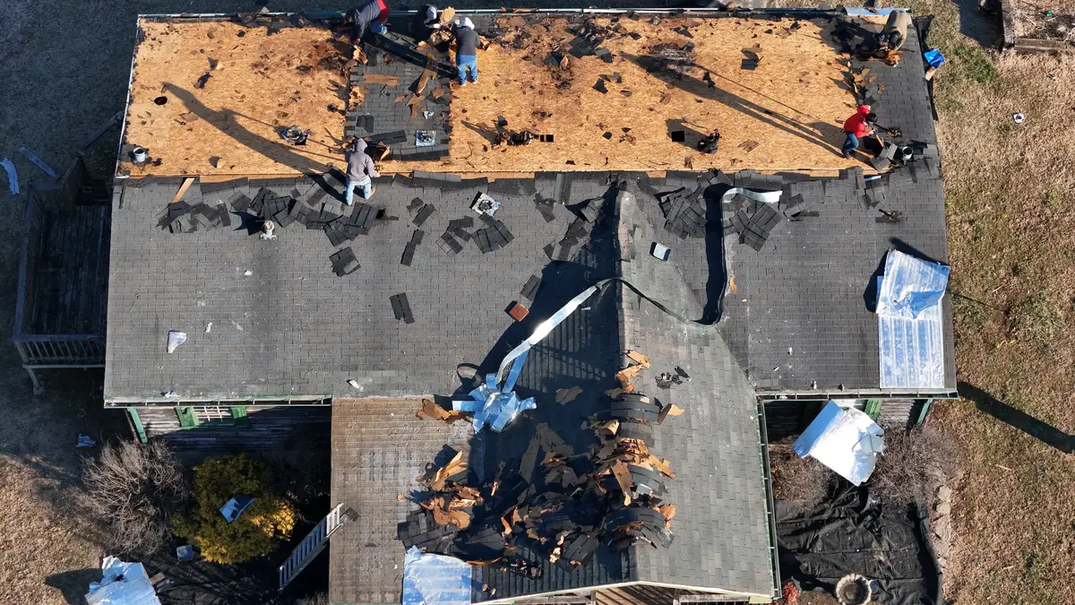 Aerial drone photo of a roofing project in Spring Hill, Tennessee by Blue Raider Roofing & Contracting