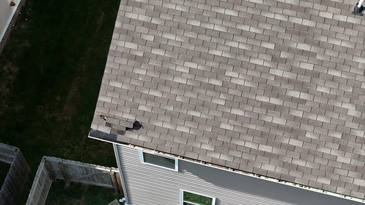 Aerial drone photo of a roof in Spring Hill, Tennessee by Blue Raider Roofing & Contracting