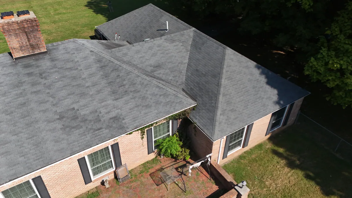 Aerial view of a brick ranch roof in Summitville, Coffee County, TN