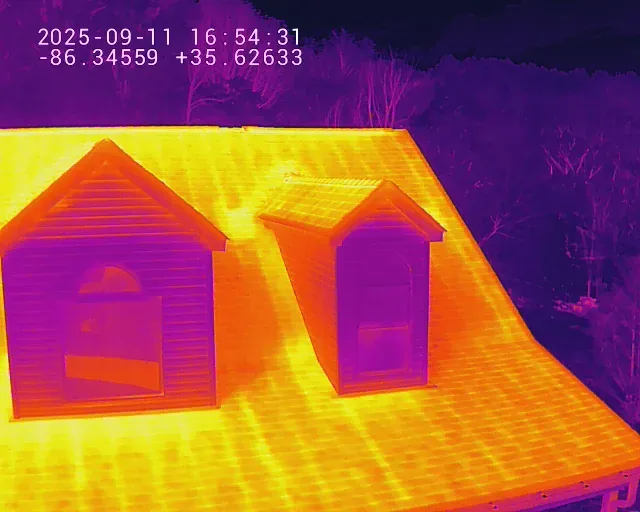 Aerial thermal image of a Bedford County, TN roof during a drone inspection