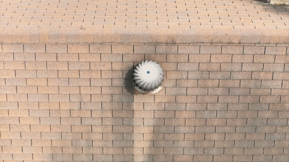 Turbine vent on a Rutherford County, TN roof inspected by drone