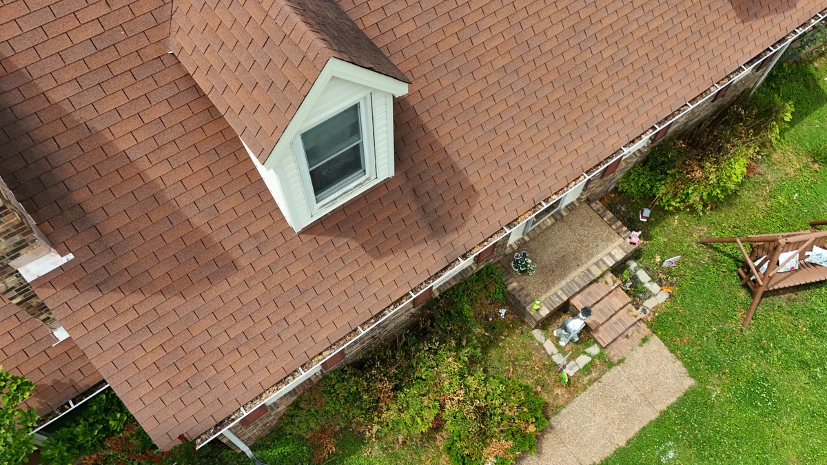 Dormer and shingle detail on a Rutherford County, TN home during a drone inspection