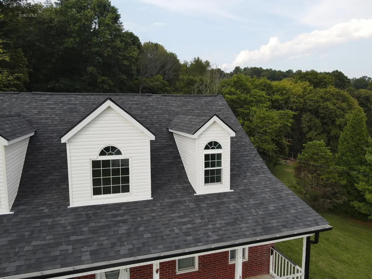 Aerial drone photograph of a residential roof in Bell Buckle, TN, captured by Blue Raider Roofing during an FAA Part 107 roof inspection.