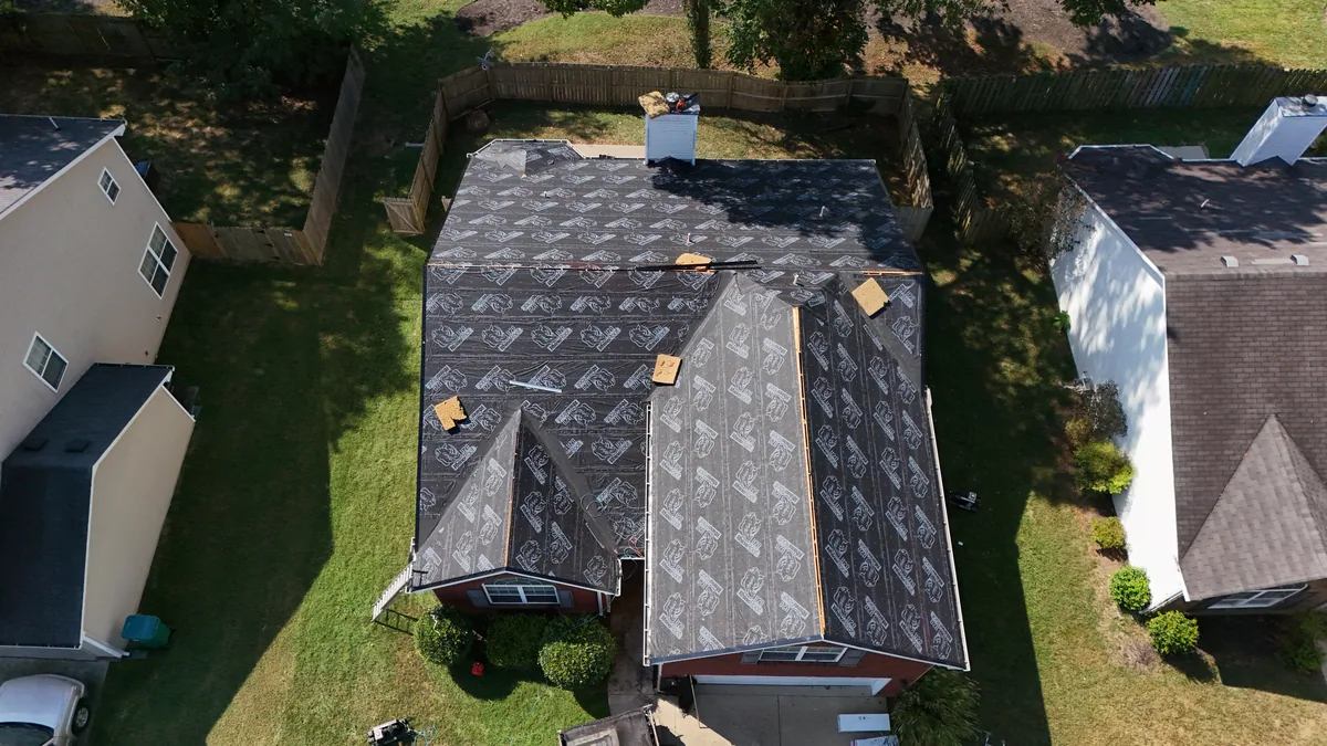 Synthetic underlayment installed during a one-day roof replacement in Smyrna, TN