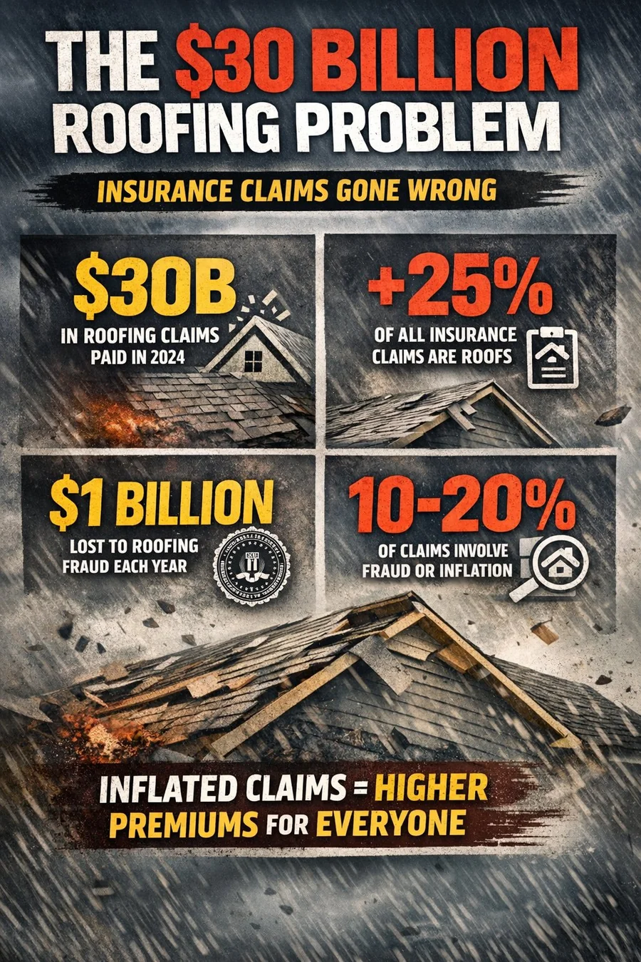 Infographic on the scale of roofing insurance claims and fraud