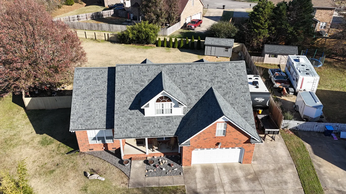 Dormer siding and trim above a fresh roof, Middle Tennessee