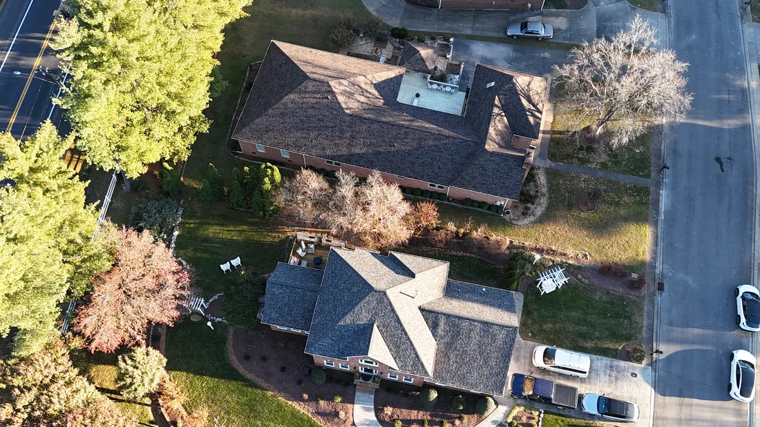 Completed residential roof, aerial